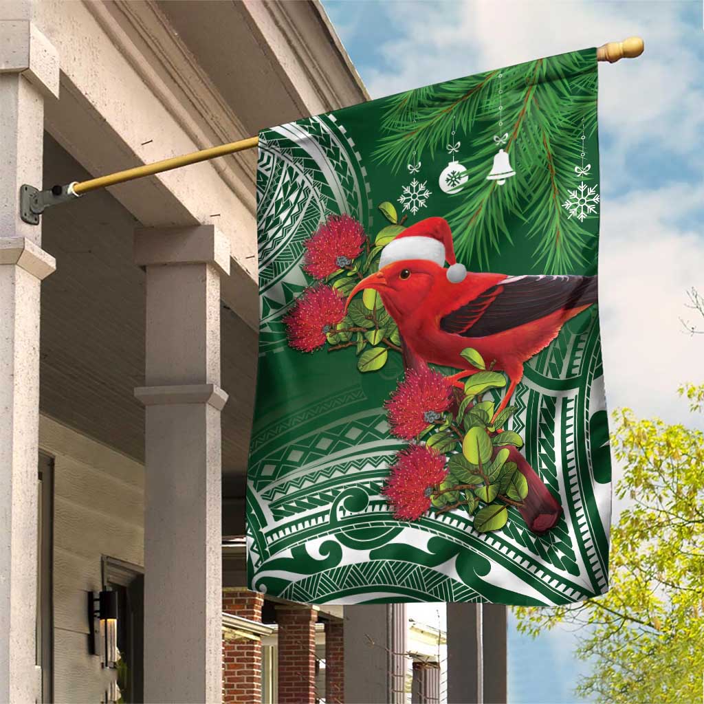 Christmas Hawaii with I'iwi Bird Garden Flag Aloha Mele Kalikimaka - Green Art LT9 House Flag Green - Polynesian Pride