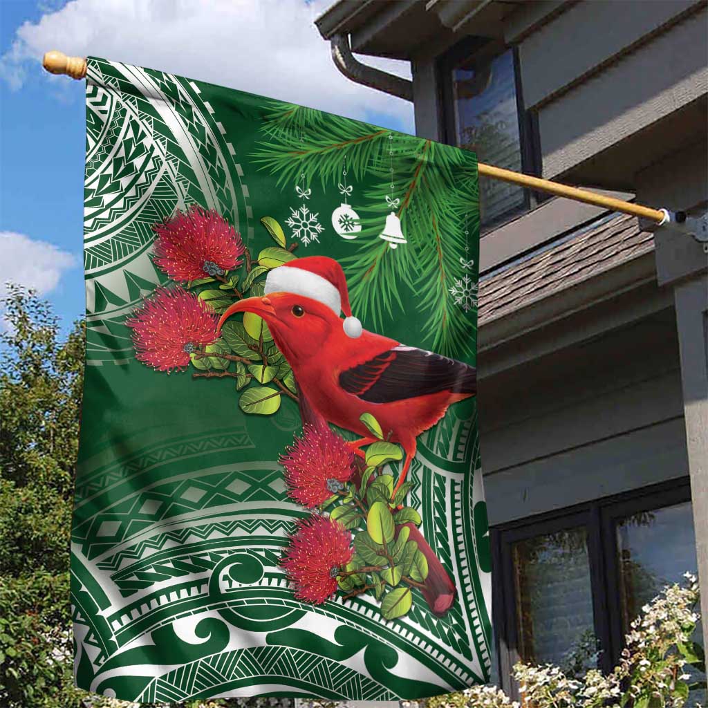 Christmas Hawaii with I'iwi Bird Garden Flag Aloha Mele Kalikimaka - Green Art LT9 - Polynesian Pride