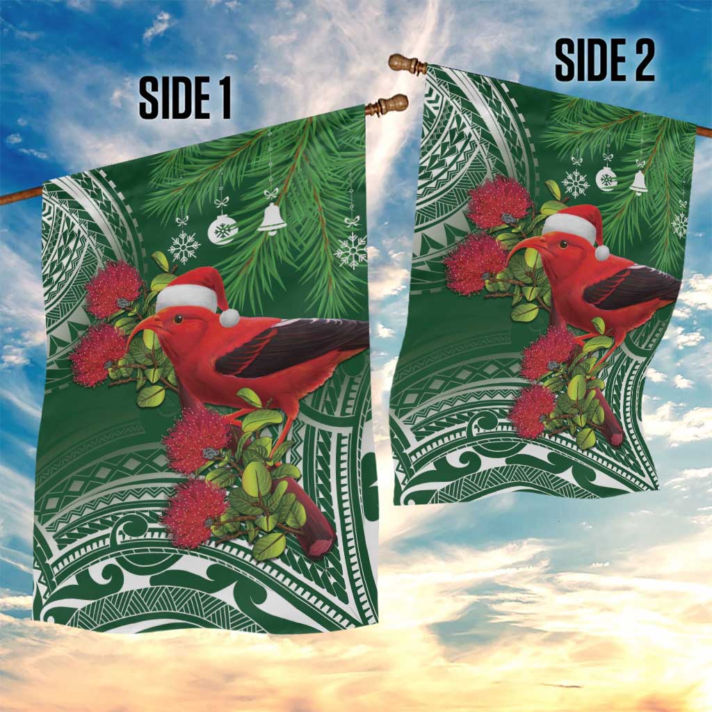 Christmas Hawaii with I'iwi Bird Garden Flag Aloha Mele Kalikimaka - Green Art LT9 - Polynesian Pride