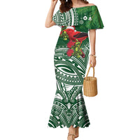 Christmas Hawaii with I'iwi Bird Mermaid Dress Aloha Mele Kalikimaka - Green Art LT9 Women Green - Polynesian Pride