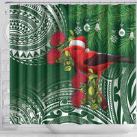 Christmas Hawaii with I'iwi Bird Shower Curtain Aloha Mele Kalikimaka - Green Art