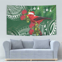 Christmas Hawaii with I'iwi Bird Tapestry Aloha Mele Kalikimaka - Green Art LT9 - Polynesian Pride