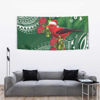 Christmas Hawaii with I'iwi Bird Tapestry Aloha Mele Kalikimaka - Green Art LT9 - Polynesian Pride