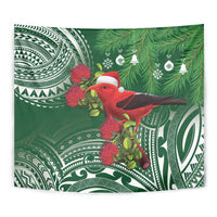 Christmas Hawaii with I'iwi Bird Tapestry Aloha Mele Kalikimaka - Green Art LT9 - Polynesian Pride