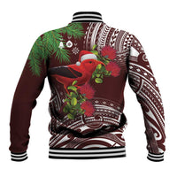 Christmas Hawaii with I'iwi Bird Baseball Jacket Aloha Mele Kalikimaka - Oxblood Art