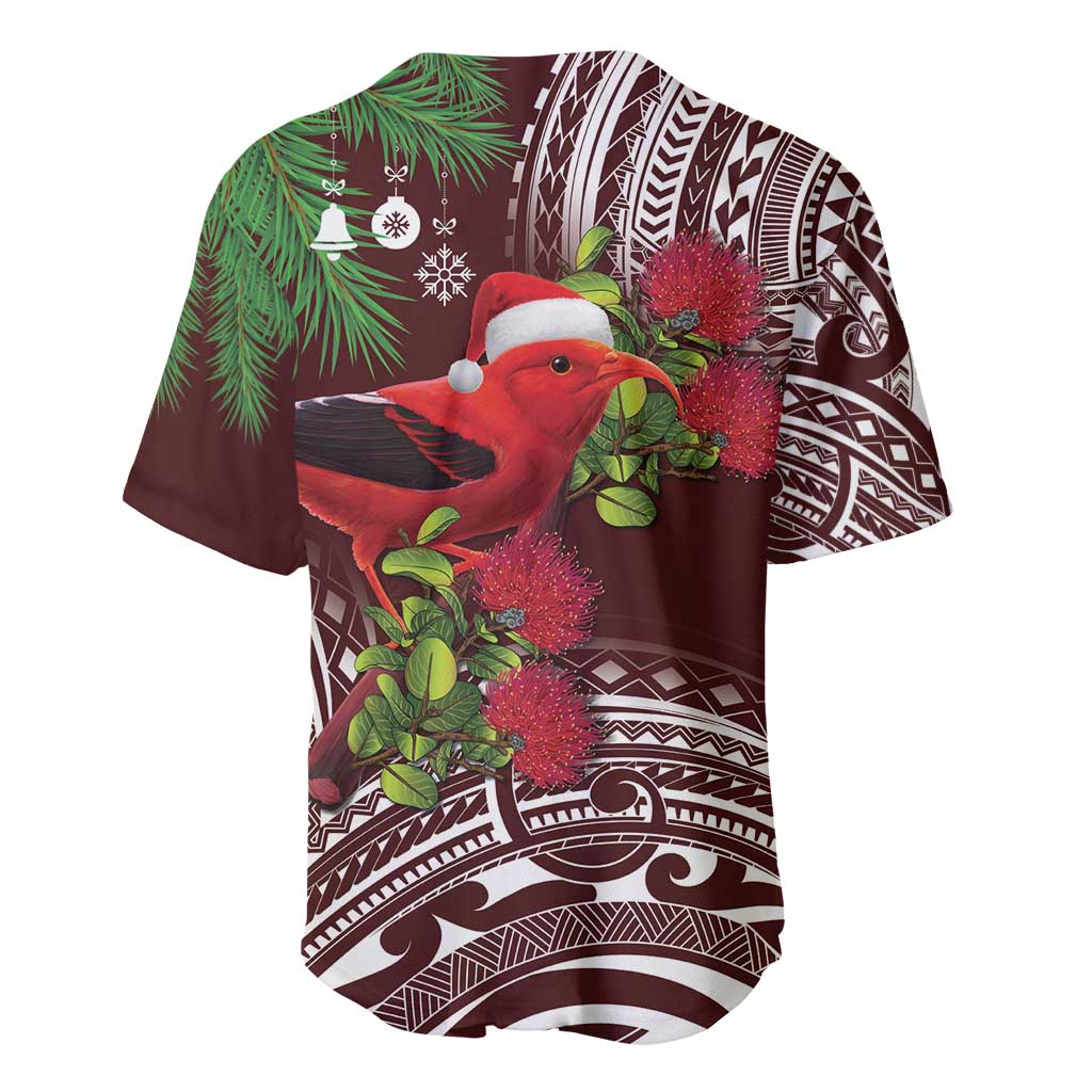 Christmas Hawaii with I'iwi Bird Baseball Jersey Aloha Mele Kalikimaka - Oxblood Art LT9 - Polynesian Pride
