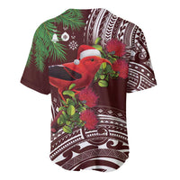 Christmas Hawaii with I'iwi Bird Baseball Jersey Aloha Mele Kalikimaka - Oxblood Art LT9 - Polynesian Pride
