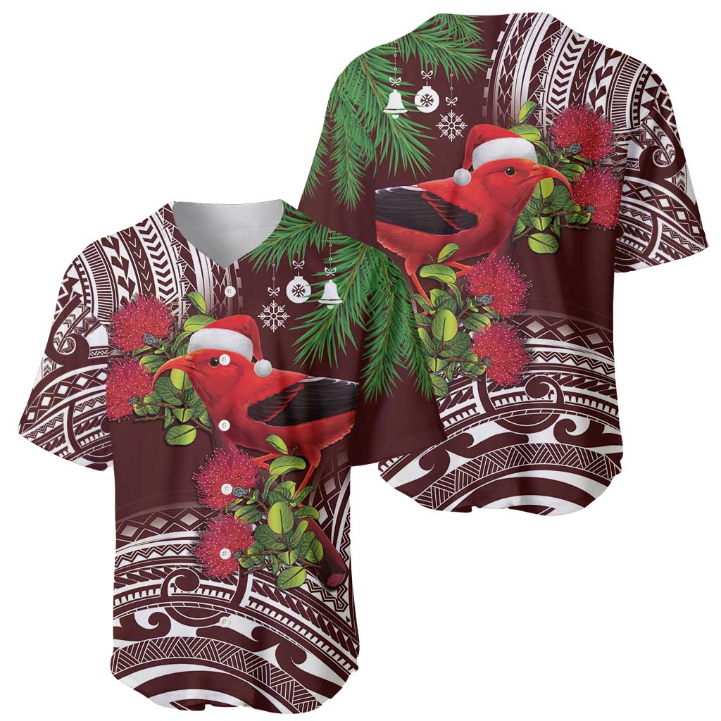 Christmas Hawaii with I'iwi Bird Baseball Jersey Aloha Mele Kalikimaka - Oxblood Art LT9 - Polynesian Pride