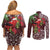 Christmas Hawaii with I'iwi Bird Couples Matching Off Shoulder Short Dress and Long Sleeve Button Shirt Aloha Mele Kalikimaka - Oxblood Art
