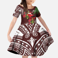 Christmas Hawaii with I'iwi Bird Family Matching Mermaid Dress and Hawaiian Shirt Aloha Mele Kalikimaka - Oxblood Art LT9 Daughter's Dress Oxblood - Polynesian Pride