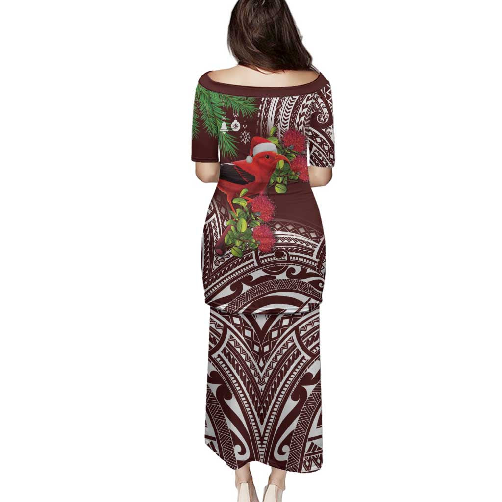 Christmas Hawaii with I'iwi Bird Family Matching Puletasi and Hawaiian Shirt Aloha Mele Kalikimaka - Oxblood Art