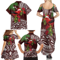 Christmas Hawaii with I'iwi Bird Family Matching Summer Maxi Dress and Hawaiian Shirt Aloha Mele Kalikimaka - Oxblood Art