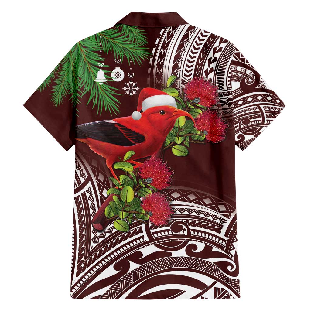 Christmas Hawaii with I'iwi Bird Family Matching Tank Maxi Dress and Hawaiian Shirt Aloha Mele Kalikimaka - Oxblood Art LT9 - Polynesian Pride