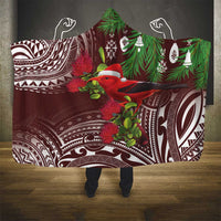 Christmas Hawaii with I'iwi Bird Hooded Blanket Aloha Mele Kalikimaka - Oxblood Art