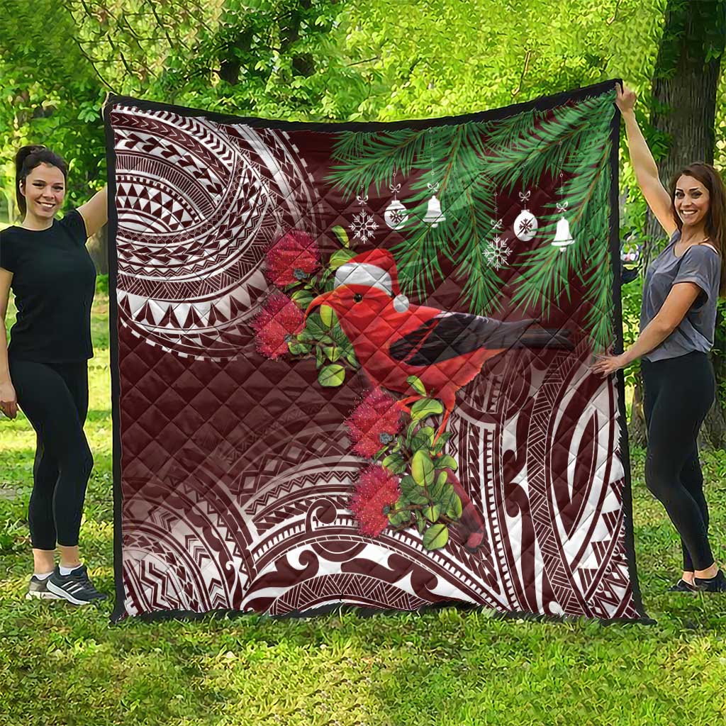 Christmas Hawaii with I'iwi Bird Quilt Aloha Mele Kalikimaka - Oxblood Art LT9 - Polynesian Pride