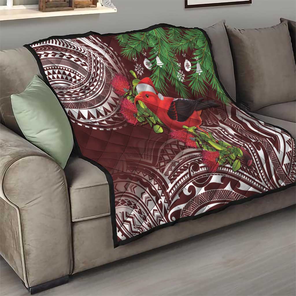 Christmas Hawaii with I'iwi Bird Quilt Aloha Mele Kalikimaka - Oxblood Art LT9 - Polynesian Pride