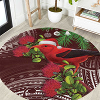 Christmas Hawaii with I'iwi Bird Round Carpet Aloha Mele Kalikimaka - Oxblood Art LT9 Oxblood - Polynesian Pride
