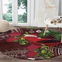 Christmas Hawaii with I'iwi Bird Round Carpet Aloha Mele Kalikimaka - Oxblood Art LT9 - Polynesian Pride