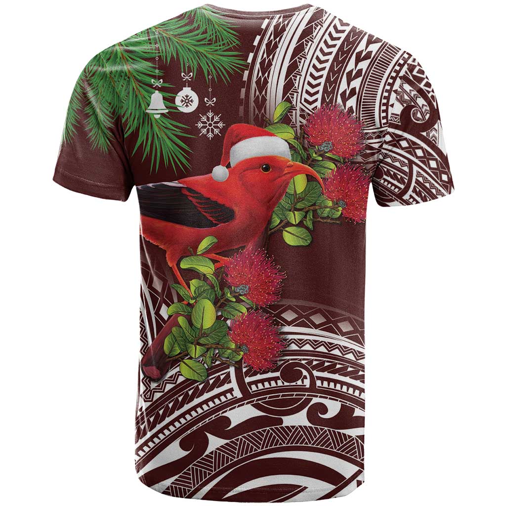 Christmas Hawaii with I'iwi Bird T Shirt Aloha Mele Kalikimaka - Oxblood Art