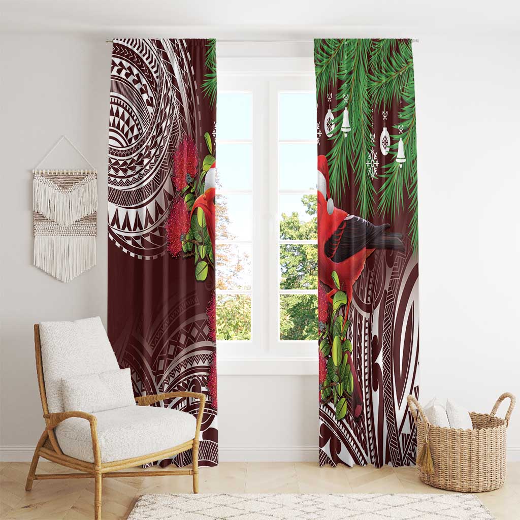 Christmas Hawaii with I'iwi Bird Window Curtain Aloha Mele Kalikimaka - Oxblood Art LT9 - Polynesian Pride