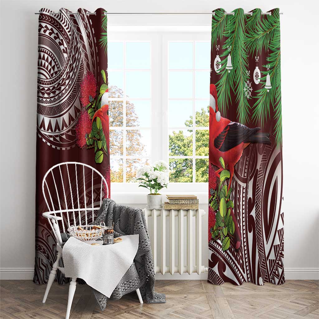 Christmas Hawaii with I'iwi Bird Window Curtain Aloha Mele Kalikimaka - Oxblood Art LT9 - Polynesian Pride