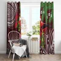 Christmas Hawaii with I'iwi Bird Window Curtain Aloha Mele Kalikimaka - Oxblood Art LT9 - Polynesian Pride