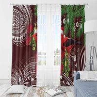 Christmas Hawaii with I'iwi Bird Window Curtain Aloha Mele Kalikimaka - Oxblood Art LT9 - Polynesian Pride