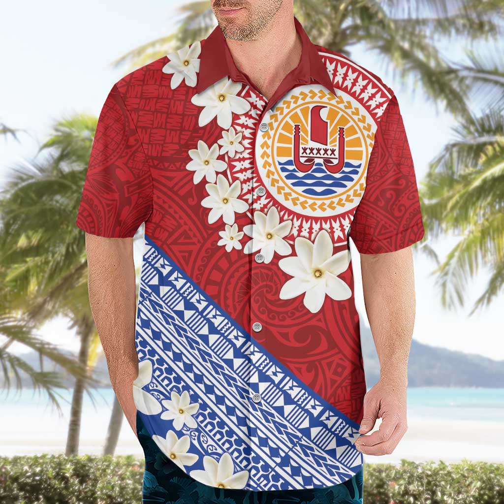 French Polynesia Hawaiian Shirt Tahitian Tiare Flowers Tribal
