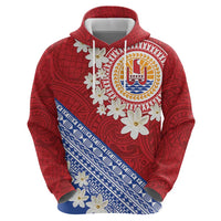 French Polynesia Zip Hoodie Tahitian Tiare Flowers Tribal