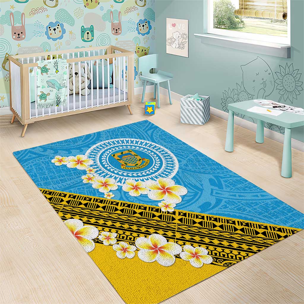 Tuvalu Plumeria Flowers Area Rug Polynesian Tribal Pattern