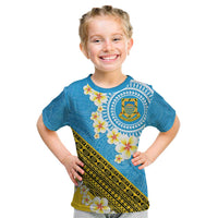 Tuvalu Plumeria Flowers Kid T Shirt Polynesian Tribal Pattern LT9 Blue - Polynesian Pride
