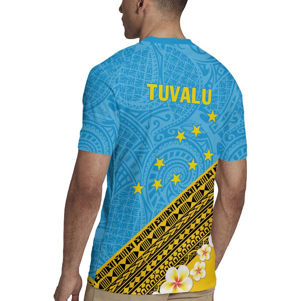 Tuvalu Plumeria Flowers Rugby Jersey Polynesian Tribal Pattern