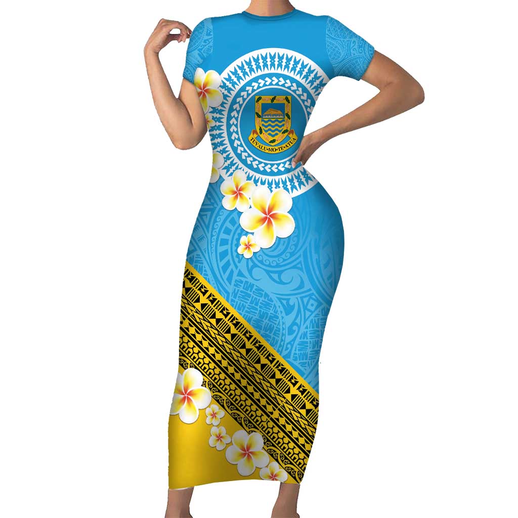 Tuvalu Plumeria Flowers Short Sleeve Bodycon Dress Polynesian Tribal P Polynesian Pride