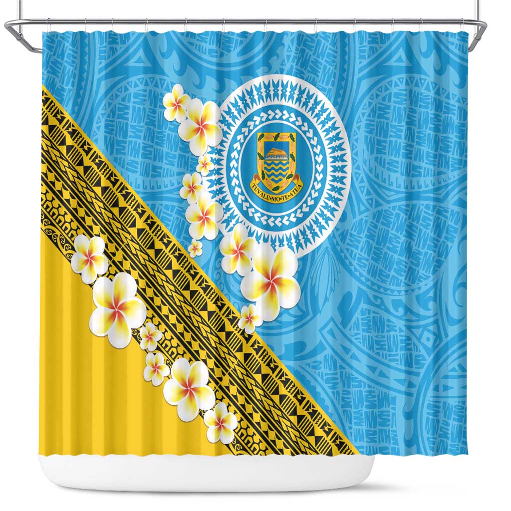 Tuvalu Plumeria Flowers Shower Curtain Polynesian Tribal Pattern LT9 Blue - Polynesian Pride