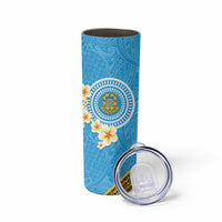 Tuvalu Plumeria Flowers Skinny Tumbler Polynesian Tribal Pattern