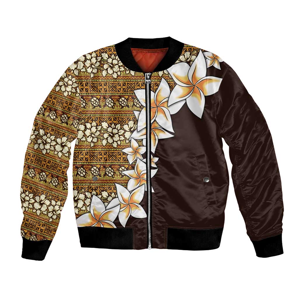 Vintage Hibiscus Turtle Pattern Bomber Jacket with Plumeria Half Style LT9 Unisex Gold - Polynesian Pride