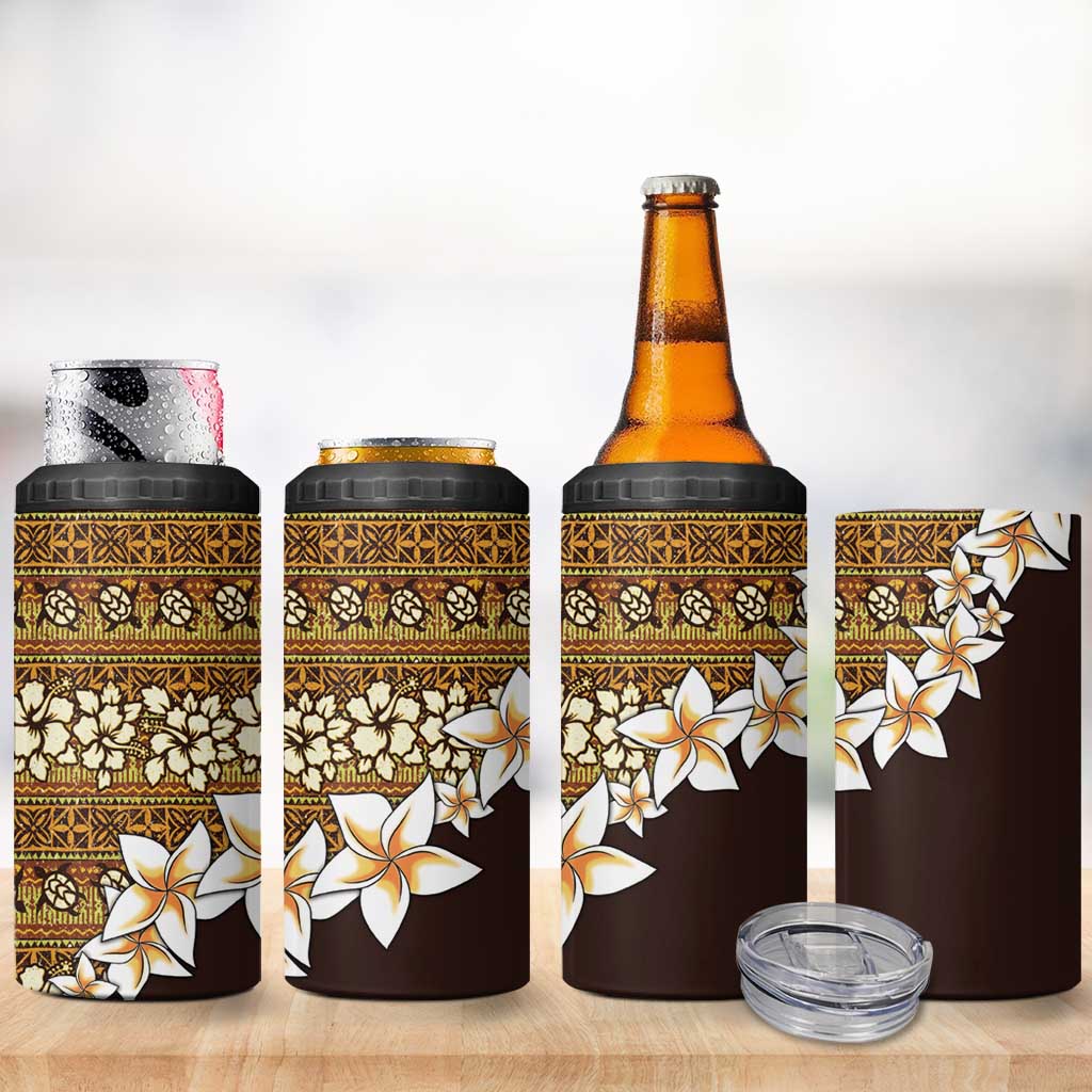 Vintage Hibiscus Turtle Pattern 4 in 1 Can Cooler Tumbler with Plumeria Half Style