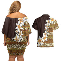 Vintage Hibiscus Turtle Pattern Couples Matching Off Shoulder Short Dress and Hawaiian Shirt with Plumeria Half Style LT9 - Polynesian Pride
