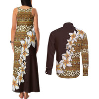 Vintage Hibiscus Turtle Pattern Couples Matching Tank Maxi Dress and Long Sleeve Button Shirt with Plumeria Half Style