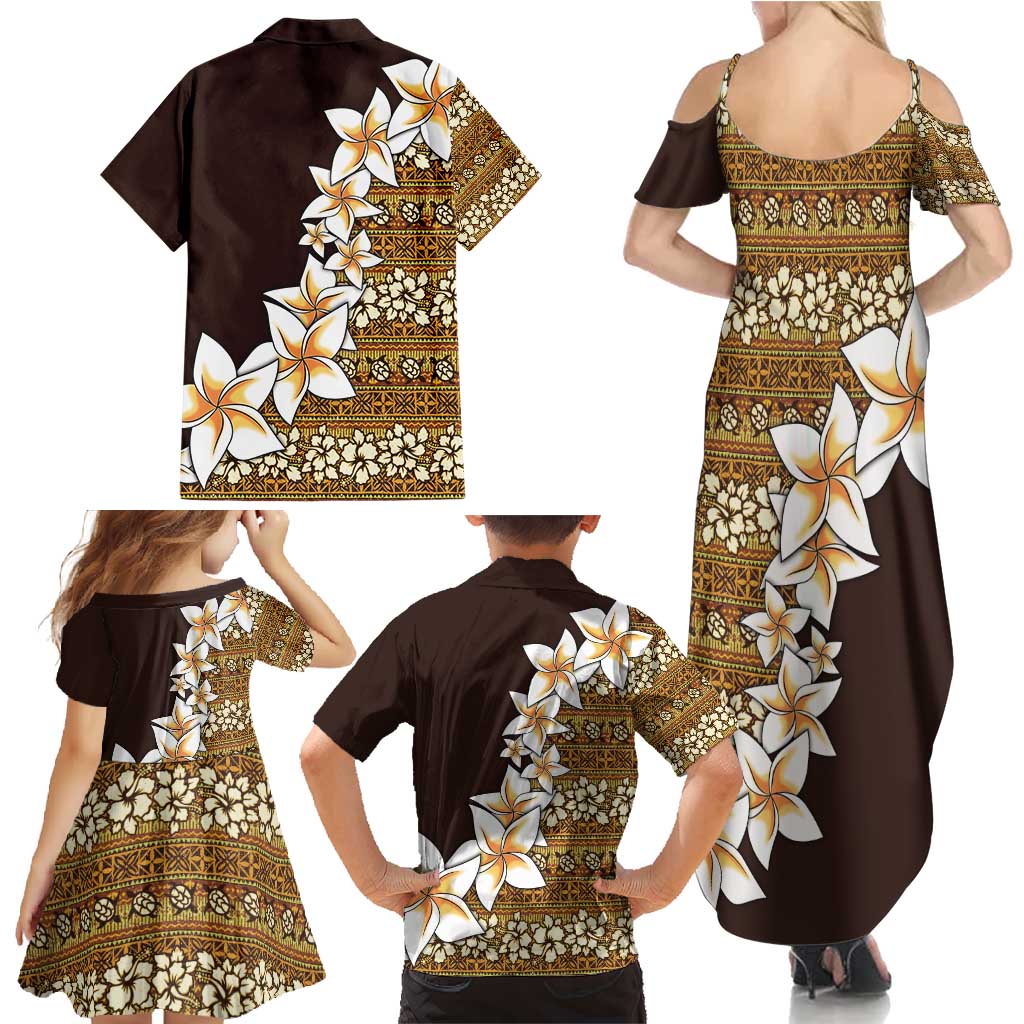 Vintage Hibiscus Turtle Pattern Family Matching Summer Maxi Dress and Hawaiian Shirt with Plumeria Half Style