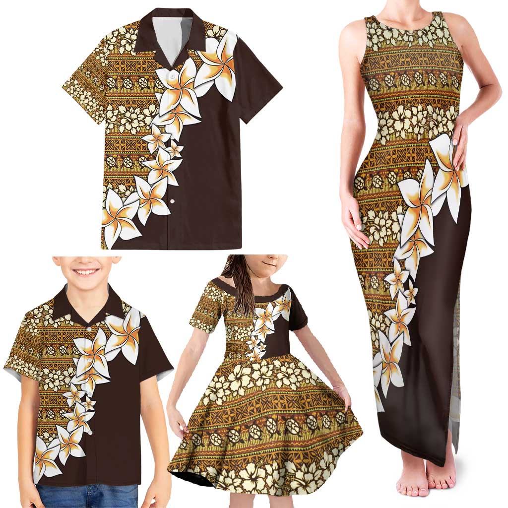 Vintage Hibiscus Turtle Pattern Family Matching Tank Maxi Dress and Hawaiian Shirt with Plumeria Half Style LT9 - Polynesian Pride