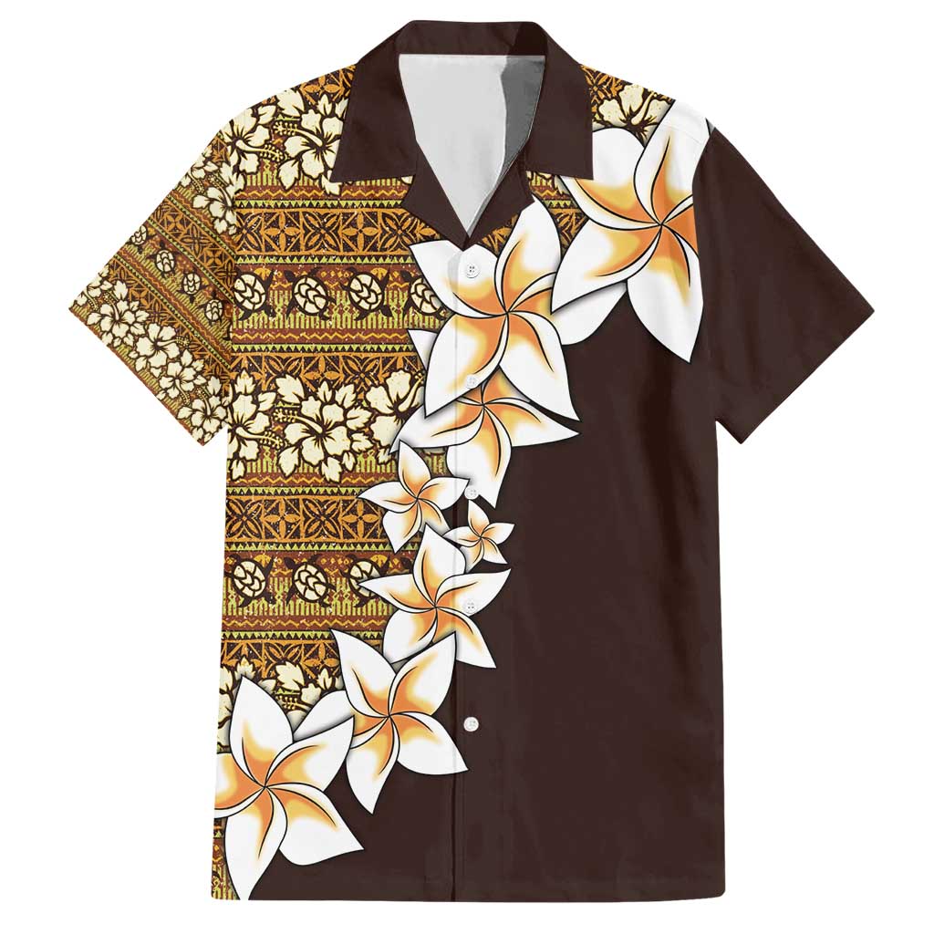 Vintage Hibiscus Turtle Pattern Hawaiian Shirt with Plumeria Half Style LT9 Gold - Polynesian Pride