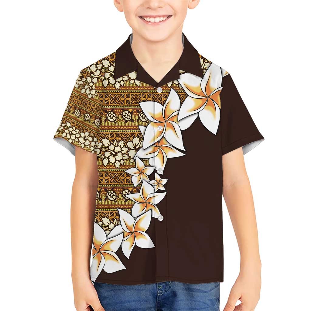 Vintage Hibiscus Turtle Pattern Kid Hawaiian Shirt with Plumeria Half Style LT9 Kid Gold - Polynesian Pride
