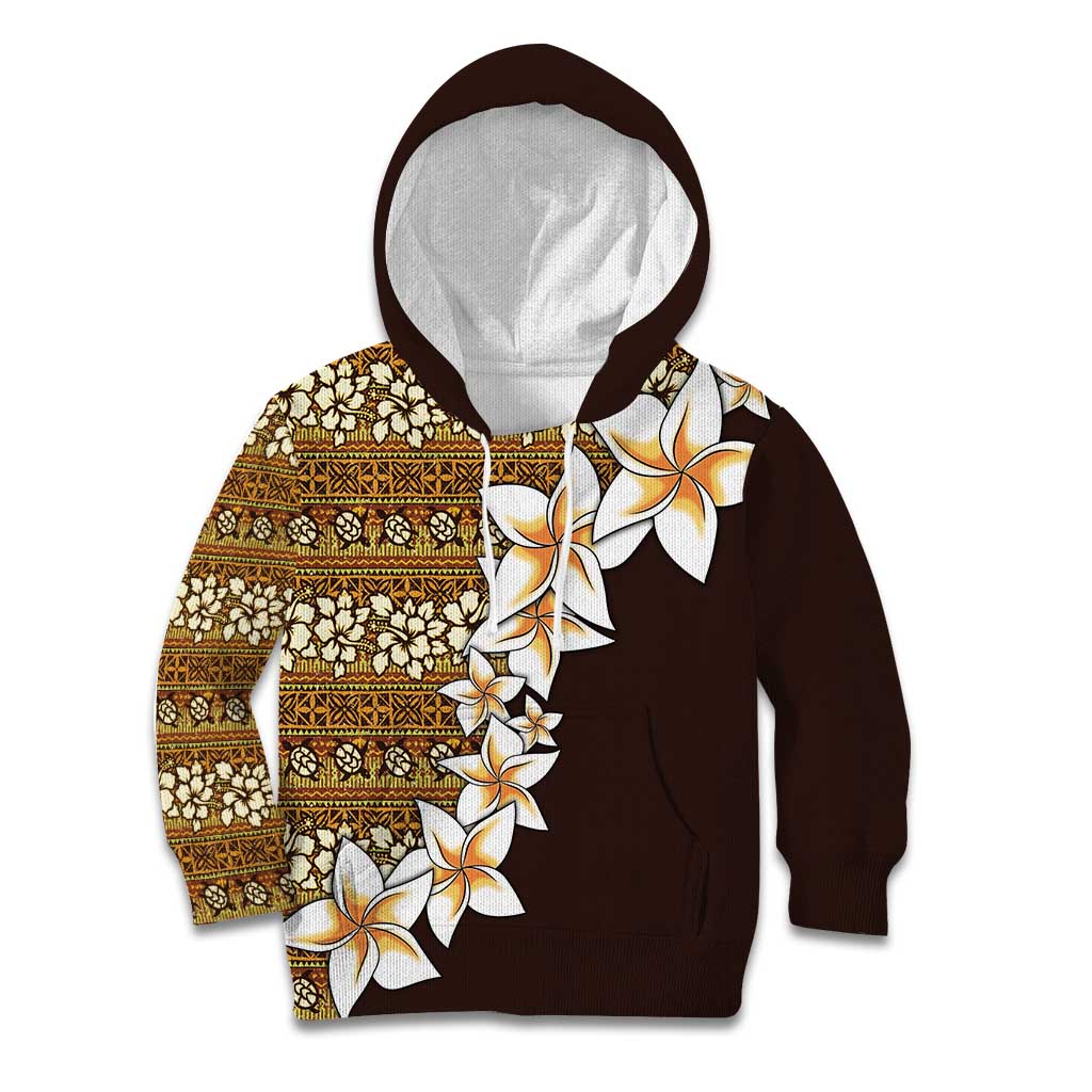 Vintage Hibiscus Turtle Pattern Kid Hoodie with Plumeria Half Style LT9 Hoodie Gold - Polynesian Pride