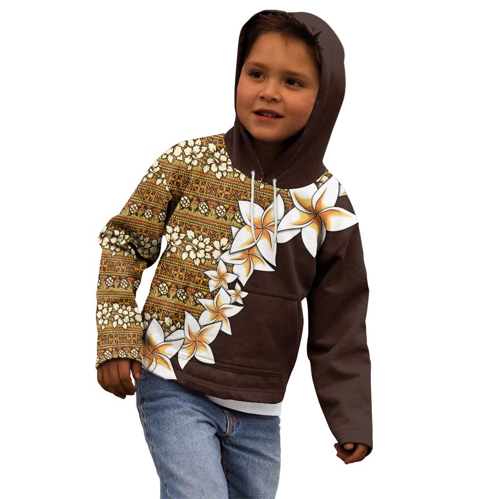 Vintage Hibiscus Turtle Pattern Kid Hoodie with Plumeria Half Style