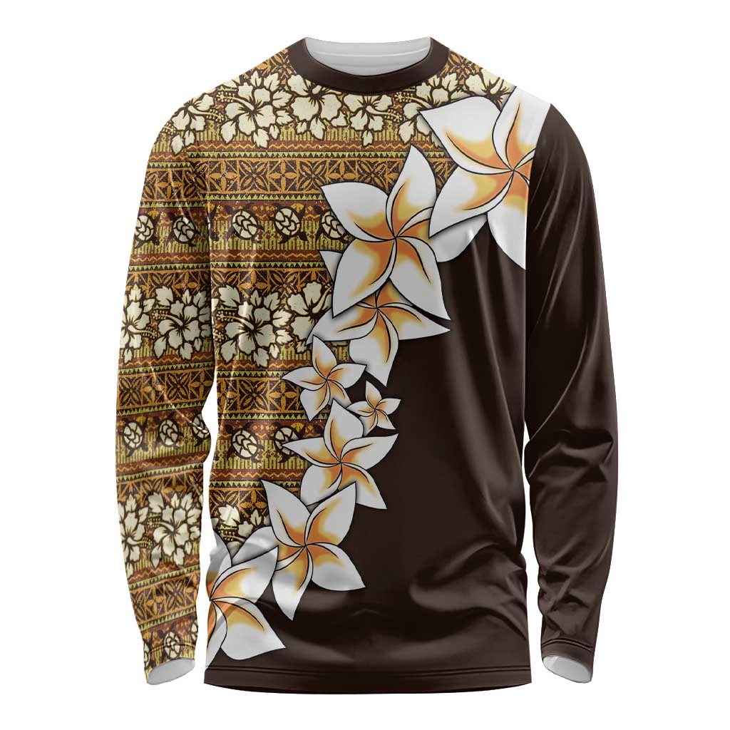 Vintage Hibiscus Turtle Pattern Long Sleeve Shirt with Plumeria Half Style LT9 Unisex Gold - Polynesian Pride