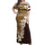 Vintage Hibiscus Turtle Pattern Off Shoulder Maxi Dress with Plumeria Half Style