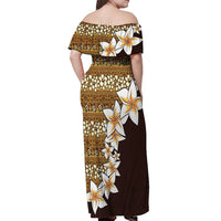 Vintage Hibiscus Turtle Pattern Off Shoulder Maxi Dress with Plumeria Half Style LT9 - Polynesian Pride