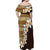 Vintage Hibiscus Turtle Pattern Off Shoulder Maxi Dress with Plumeria Half Style