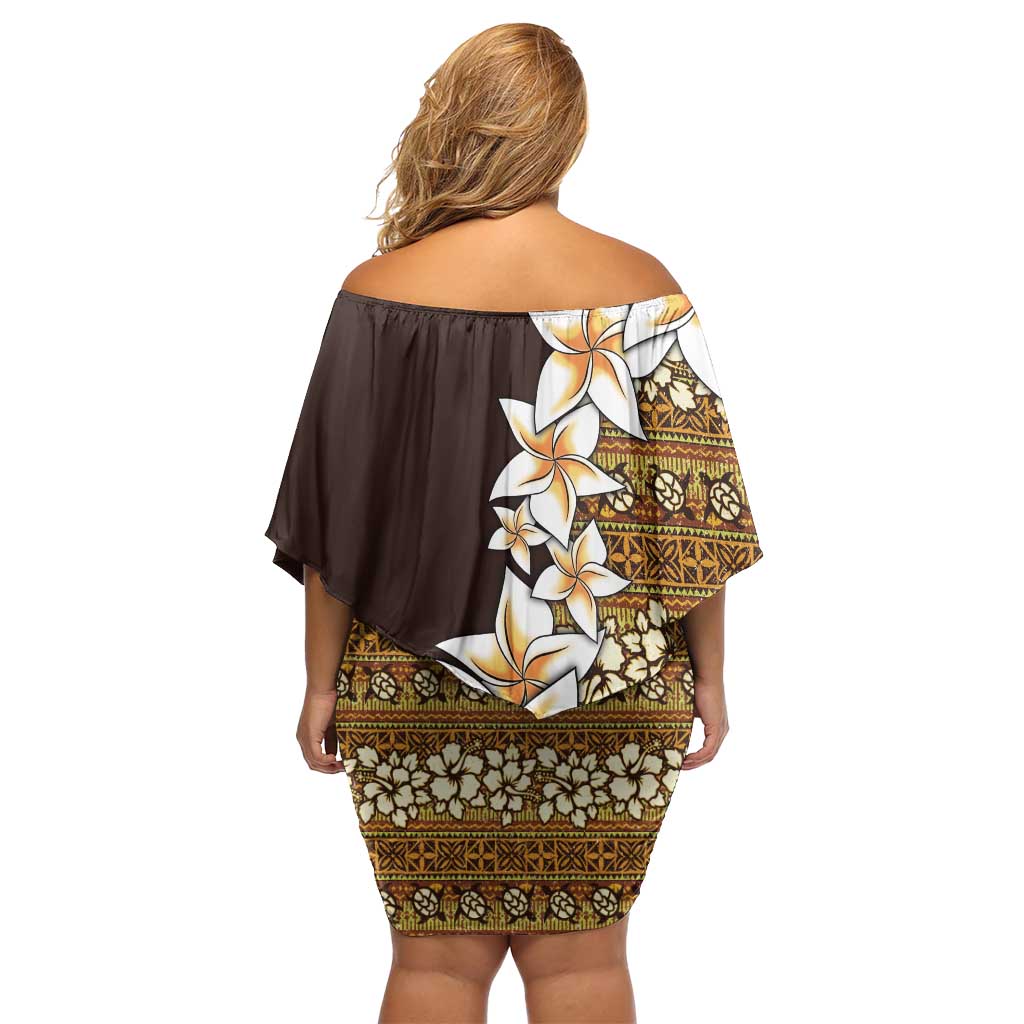 Vintage Hibiscus Turtle Pattern Off Shoulder Short Dress with Plumeria Half Style